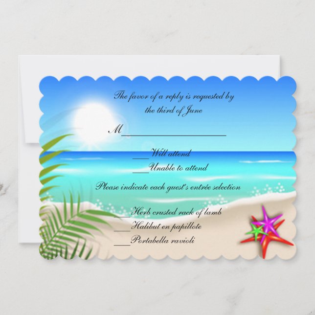 Strand mit farbenfroher Starfish Response Card Einladung (Vorderseite)