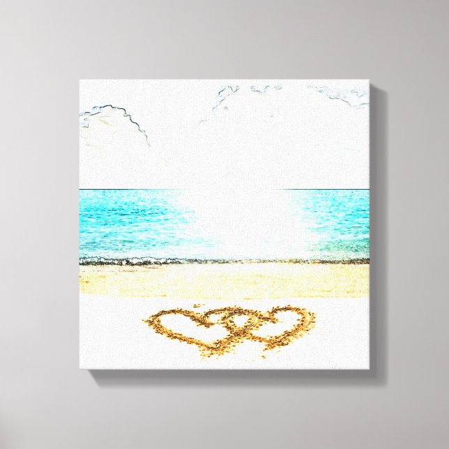 Strand mit Liebe im Sand Leinwanddruck (Vorderseite)