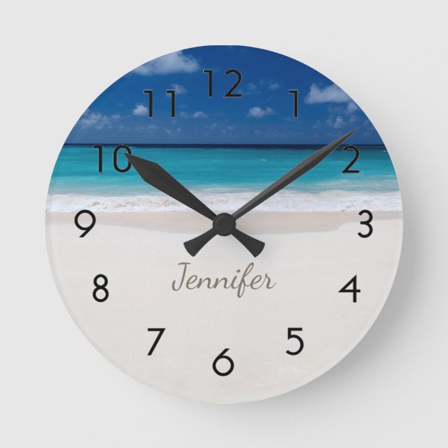 Strand mit Namen Runde Wanduhr (Vorderseite)