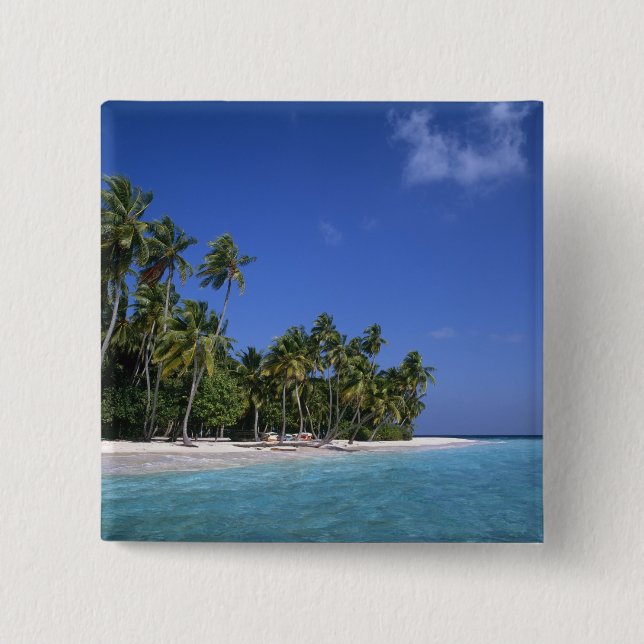 Strand mit Palmen, Malediven Button (Vorderseite)