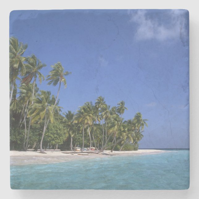 Strand mit Palmen, Malediven Steinuntersetzer (Vorderseite)