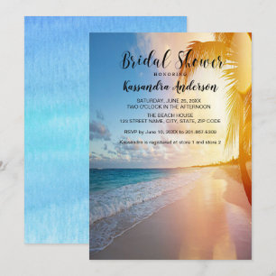 Strand mit Palmen Sonnenuntergang Brautparty Einladung