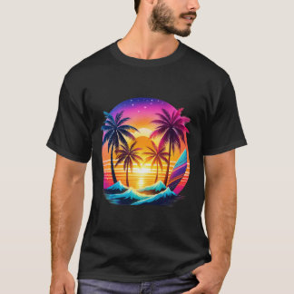 Strand mit Palmen und Surfbrettern, Pop Art Styl T-Shirt