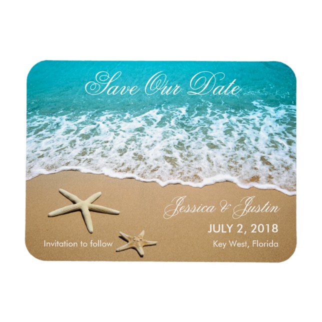 Strand mit Starfish Speichern Sie das Date Magnet (Horizontal)