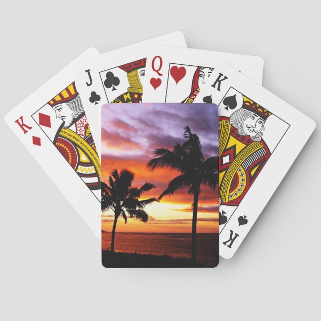 Strand mit tropischem Sonnenuntergang Spielkarten (Rückseite)