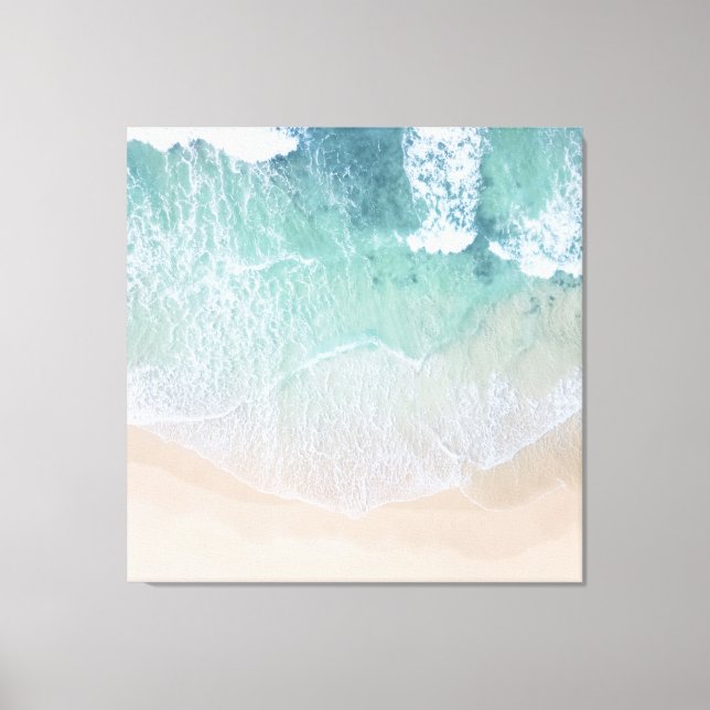Strand mit weißem und grünem Lace Sand und Meer Leinwanddruck (Vorderseite)