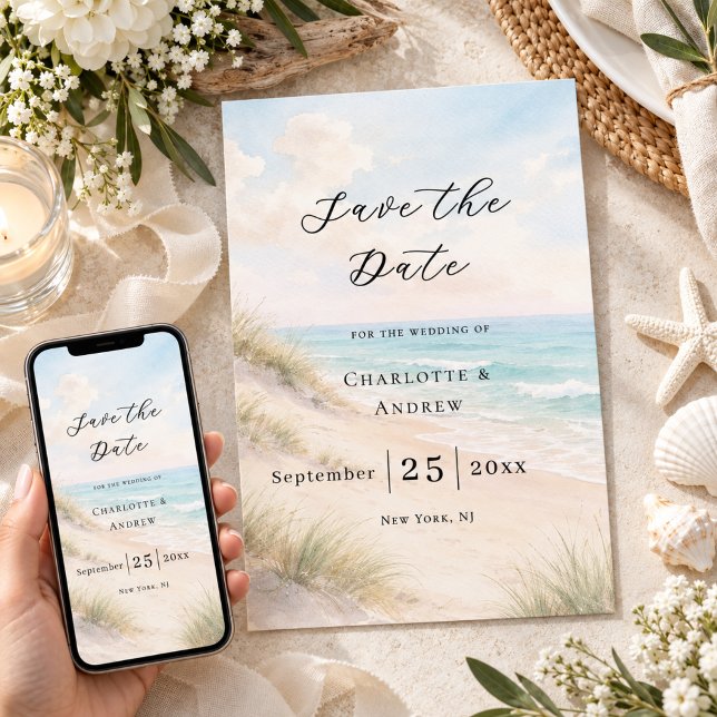 Strand moderne Küstenhochzeit Save The Date (Von Creator hochgeladen)