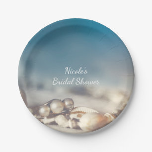 Strand-Muscheln u. Perlen-Schmuck-elegantes Pappteller