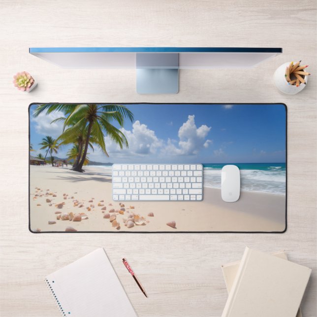 Strand, Muscheln und Palmen Schreibtischunterlage (Büro 1)