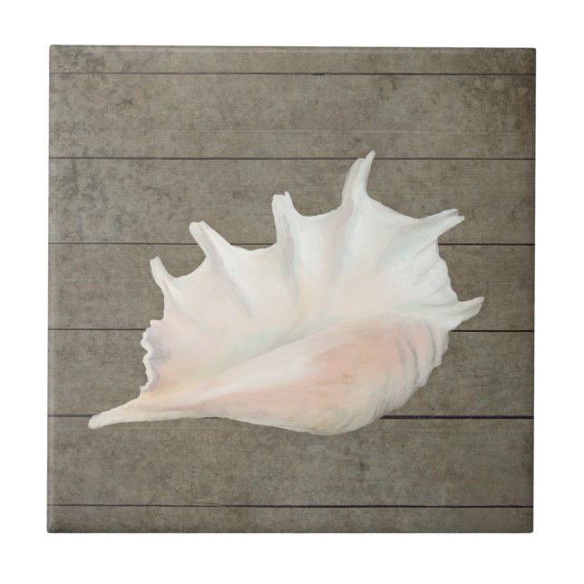 Strand Nautic Seashell Conch Tropical Island Holz Fliese (Vorderseite)