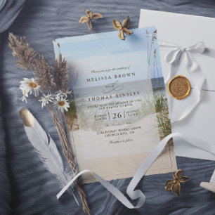 Strand Ozean Aquarell Elegante QR-Code-Hochzeit Einladung