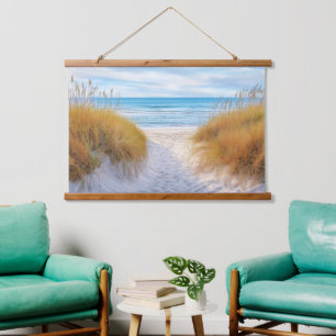 Strand Ozean Gräser Sanddünen Weg Kunst Wandteppich Mit Holzrahmen