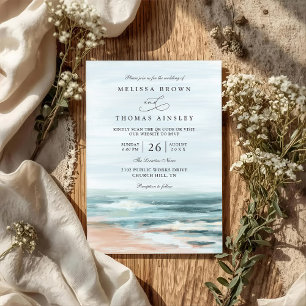 Strand Ozean Ziel Eleganter QR-Code Hochzeit Einladung