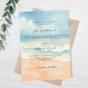 Strand Ozeanwellen blau beige Hochzeit Einladung