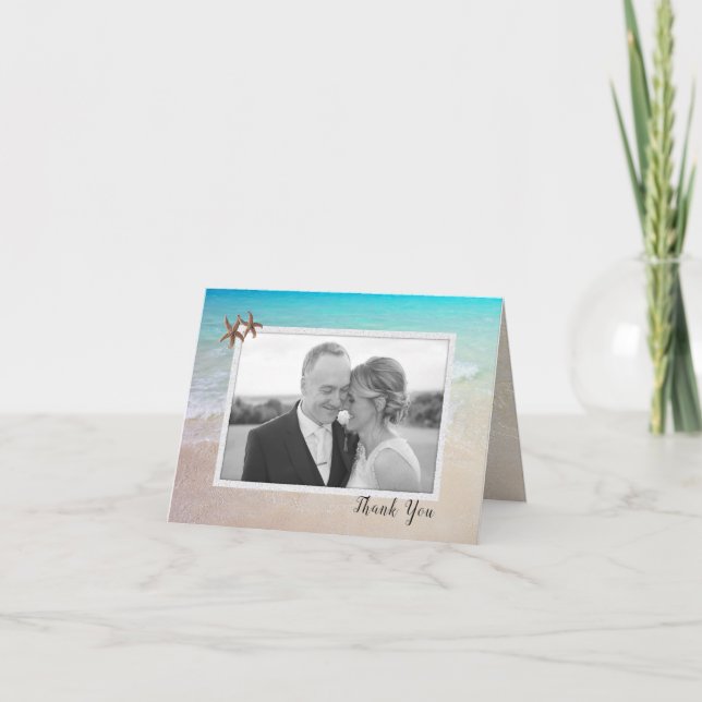 Strand-Paar-Foto-Hochzeit danken Ihnen Dankeskarte (Vorderseite)