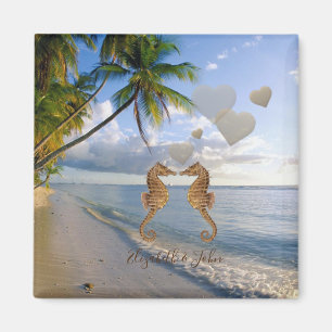 Strand, Palm, Seepferde in Liebe - Personalisiert Magnet