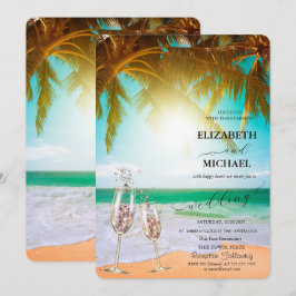 Strand, Palm, Sonne, Lichter, Glasfaser-Hochzeit Einladung