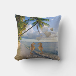 Strand, Palme, Verliebte Seepferdchen - Personalis Kissen