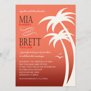 Strand-Palmen-tropische Hochzeit GLAUBTE Koralle Einladung