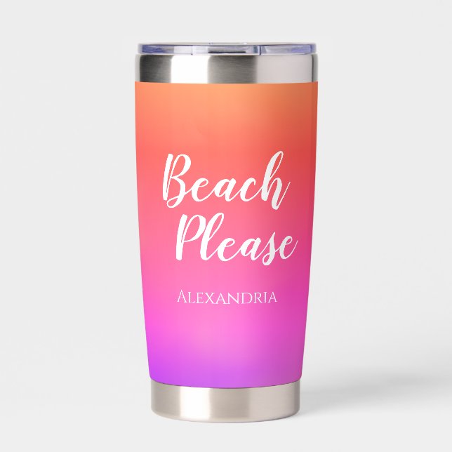 Strand Personalisiert rosa Orange Ombre Thermobecher (Vorderseite)