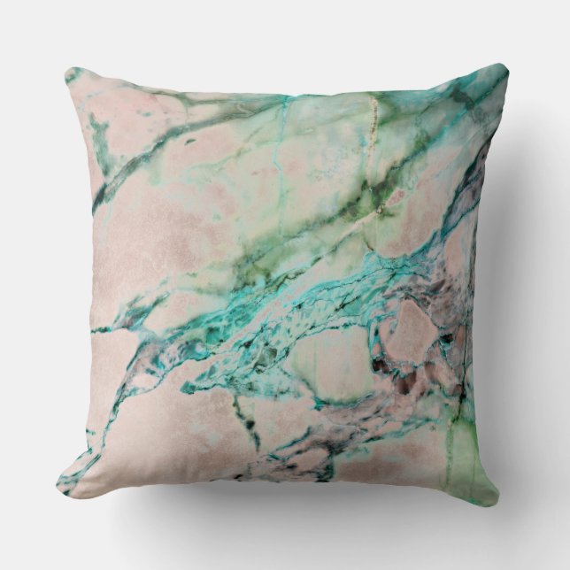 Strand Pink Rose Gray Mint Silver Gold Marmor Kissen (Vorderseite)