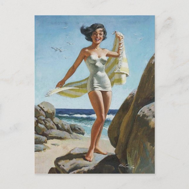 Strand PinUp Postkarte (Vorderseite)
