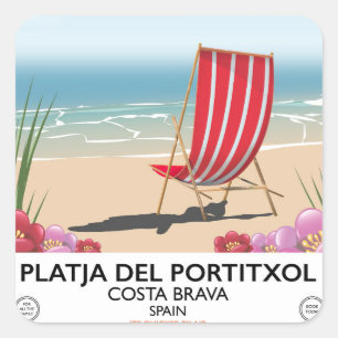 Strand Platja del Portitxol, Costa Brava, Spanien Quadratischer Aufkleber