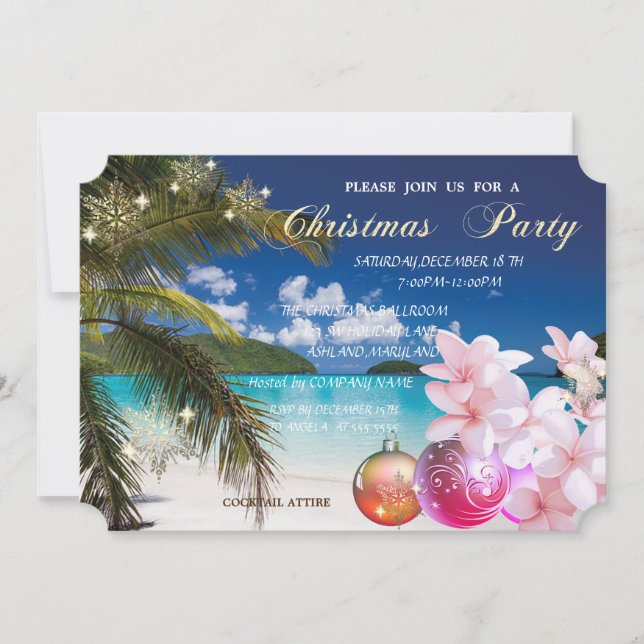 Strand, Plumeria, Weihnachtsbälle Corporate Party Einladung (Vorderseite)