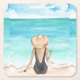 Strand Rechteckiger Pappuntersetzer