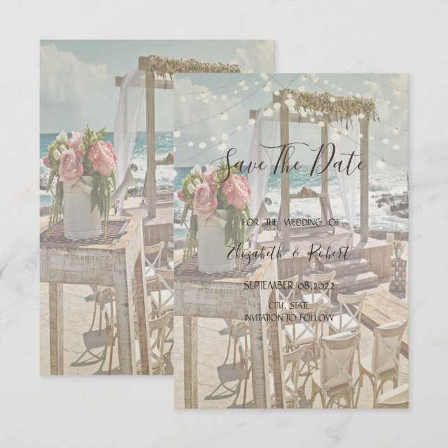 Strand Retro Arbor Lichterkette Save The Date (Vorne/Hinten)