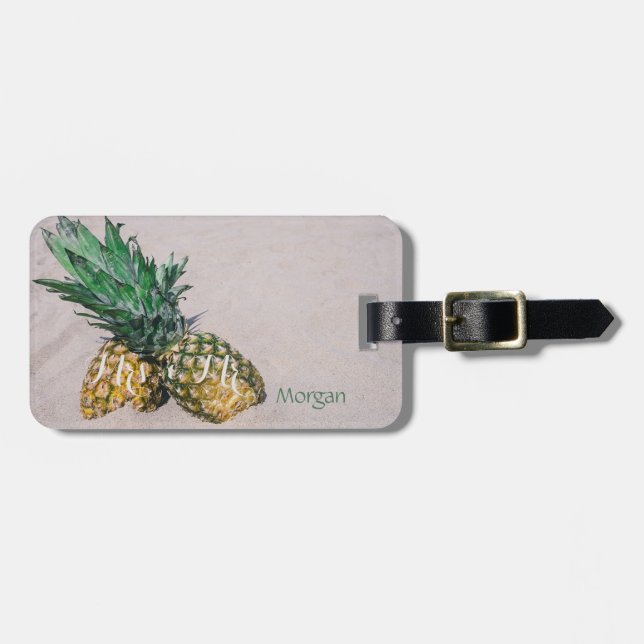 Strand, Sand, Ananas Personalisiert Gepäckanhänger (Vorderseite horizontal)