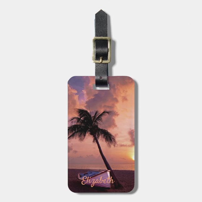 Strand, Sand, Palm, Boot, Sonnenuntergang - Person Gepäckanhänger (Vorderseite vertikal)