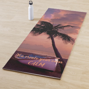 Strand, Sand, Palm, Sonnenuntergang, Motivierend M Yogamatte