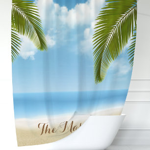 Strand Sand und Ozean Palme Monogramm Duschvorhang