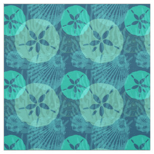 Strand SandDollars und Seashells Blue Aqua Stoff