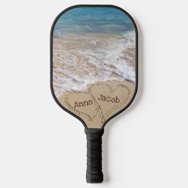 Strand Sandherzen mit Namen Pickleball Schläger (Vorderseite)