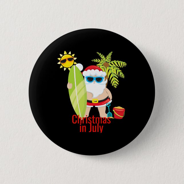 Strand Santa Surfer Weihnachten im Juli  Button (Vorderseite)