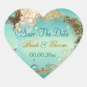 Strand "Save the Date" Hochzeitsaqua Herz-Aufkleber
