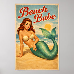 Strand-Schatz Pin-Up Meerjungfrau - Retro-Küstenle Poster