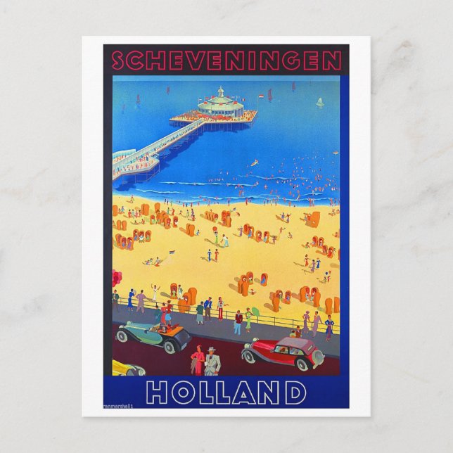 Strand Scheveningen, Holland, Vintage Postkarte (Vorderseite)
