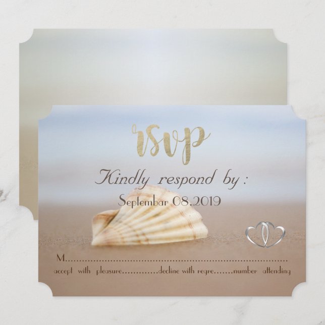 Strand Seashell, Hearts UAWG Einladung (Vorne/Hinten)