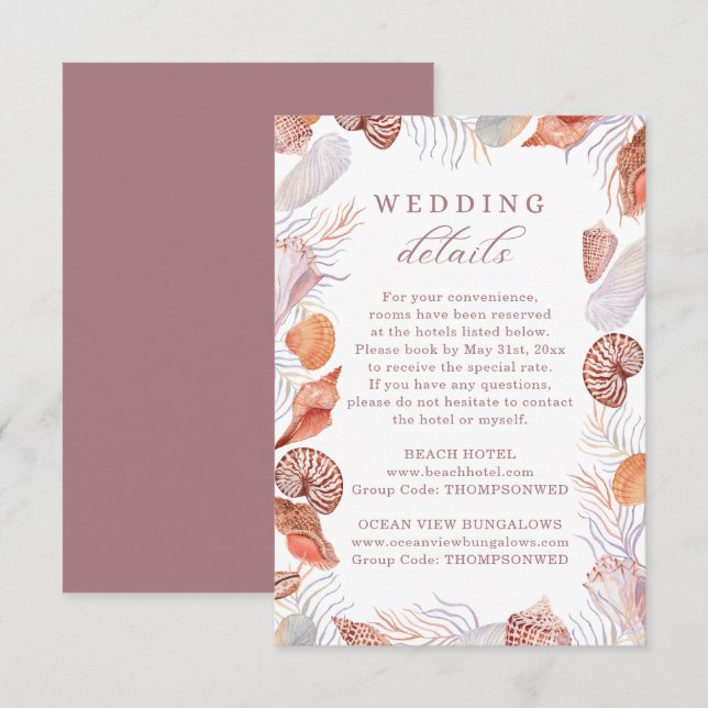 Strand Seashells Watercolor Coastal Wedding Detail Begleitkarte (Vorne/Hinten)