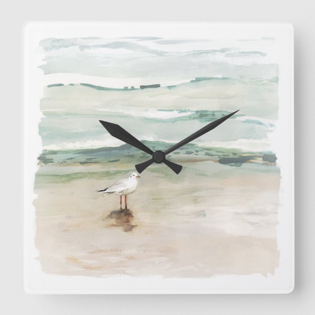 Strand-Seemöwe-Bucht Quadratische Wanduhr (Vorderseite)