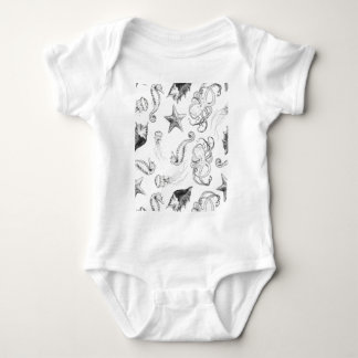 Strand-Seeozean-Thema-Schwarzweiss-Tinte Baby Strampler
