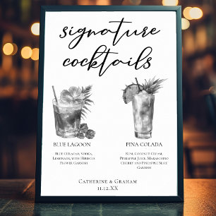 Strand Signature Cocktails Schwarz Weiß Hochzeit Poster