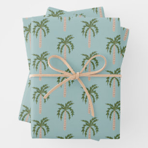 Strand Soiree Palmen Bäume Blau Cute BENUTZERDEFIN Geschenkpapier Set