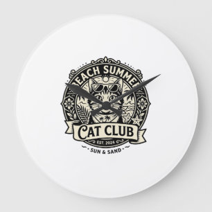 Strand Sommer Katze Lustige Katze Grafik - Strand Große Wanduhr
