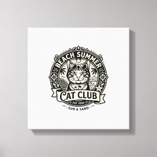 Strand Sommer Katze Lustige Katze Grafik - Strand Leinwanddruck