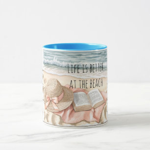 Strand Sommer Pfirsich Band Hut Faux Weiß Holz Tasse