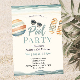 Strand Sommer Poolparty Geburtstag Einladung
